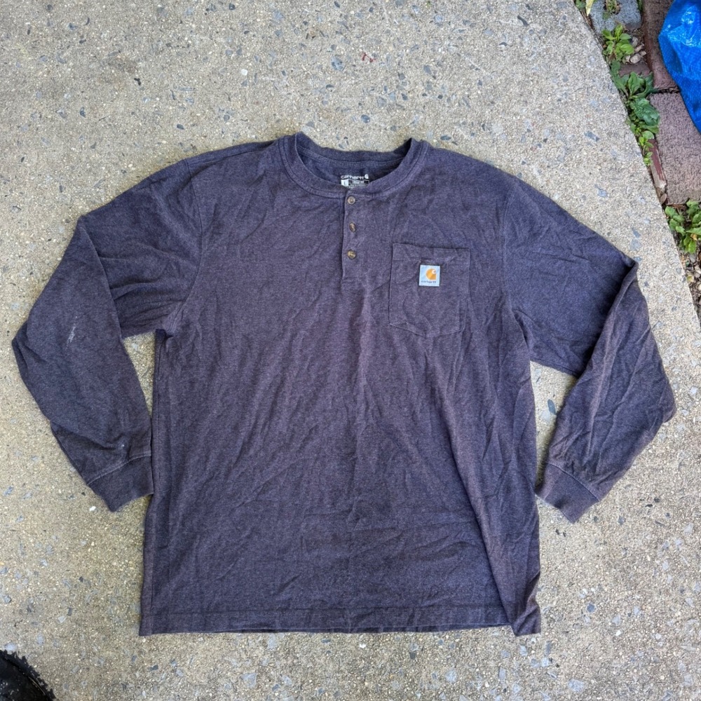 Carhartt Mens Loose Fit Long Sleeve Henley Pocket T-Shirt Gray Large L